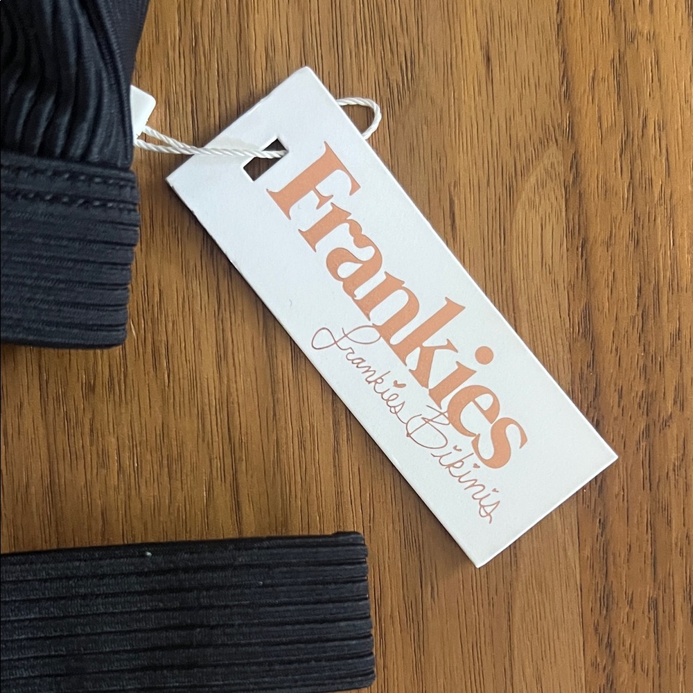 Frankie's Bikinis Black Ribbed Triangle Bikini Set - Picture 2 of 7